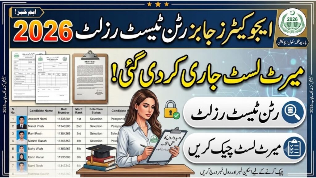 Educators Jobs Written Test Result 2026 Merit List